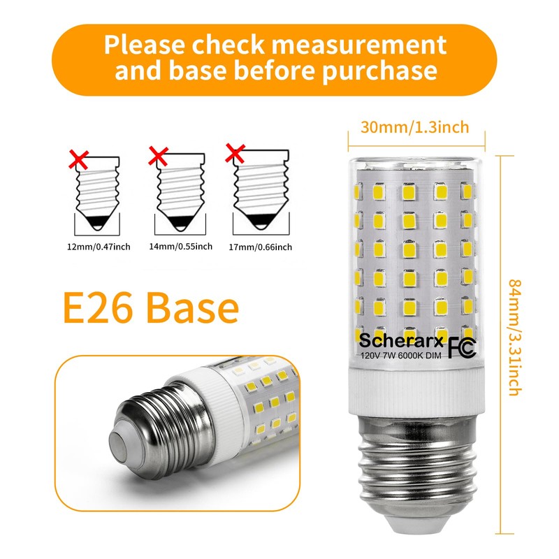 SCHERARX 3Pack E26 LED Bulb 60Watt Equivalent, Dimmable, Daylight White