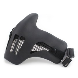 PHOENIX IKKI Leather 2 Band Anti-Fog Breathable Comfortable Steel Tactical Military Mesh Tactical Gear Face Guard Airsoft Equipment Black