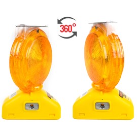 (One Ea) RK Safety BLIGHT-ST Solar Rechargeable Barricade Amber LED Warning Lights | Traffic signal Flashing 2-Sided Visibility, Type A/C, 3-Way Operation Switch | W/Switch Pin and Bolt