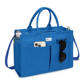 TOPDesign Heavy-Duty Canvas Tote Bag for Women, Adjustable Crossbody Handbag with 9 Pockets, for Work, Travel (Blue)