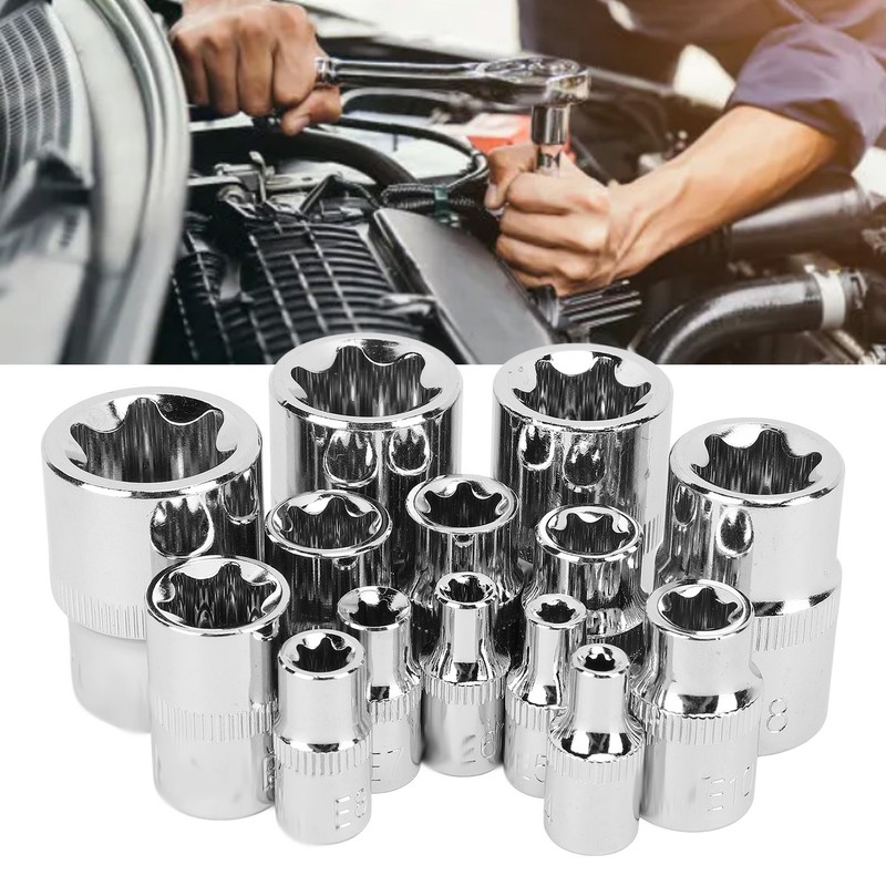 14Pcs E Star Socket Set Chrome Vanadium Steel Portable External