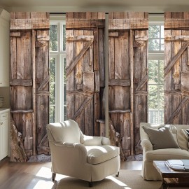 Decor 2 Panels Farm Wood Door Printed Curtains for Living Room Bedroom Window Decor - 52inch*84inch*2