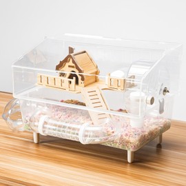 Hamster Cage 8 in 1 with All Accessories, Portable Hamster Cages with Full Transparent Viewing, Excellent Ventilation, Castle Habitat, Dwarf Hamster Cage Suitable for Gerbil, Other Small Animals