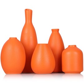Vase de cerámica Vasos de botones naranjas de cerámica, juego de 5, decoración de casa de campo, chimenea, repisa de la chimenea y estante, decoración del hogar para sala de estar, entrada y oficina