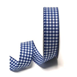 s.dekoda Ribbon 25 m x 25 mm Blue - White Checked Ribbon Checked Vichy Check Decorative Ribbon without Wire