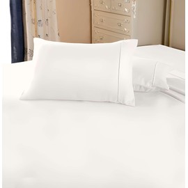 Full XL Sheet Set Cotton 4 Piece Bed Sheet Set Full 400 Thread Count Bed Sheet, Sheets for Full XL Size Bed 12 inch Deep Pocket Sheets Easy to Fit, White Solid