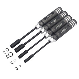 Mirthobby 4Pcs Hex Nut Key Socket Screw Driver Tool,4.0 5.5 7.0 8.0mm Sleeve Wrench Spanner,RC Flat Head Wrench Screwdrivers Repair Tools Kit for RC FPV Car Truck Boat