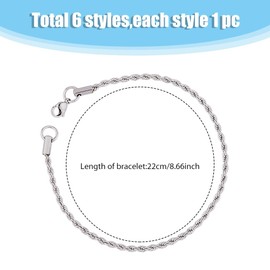 UNICRAFTALE 6 Pcs 6 Styles Stainless Steel Chain Bracelets Cuban Chain Link Bracelets Metal Figaro Chain Bracelets Fashion Men Wrist Bracelets Twist Rope Bracelet for Son Boyfiend Brothers