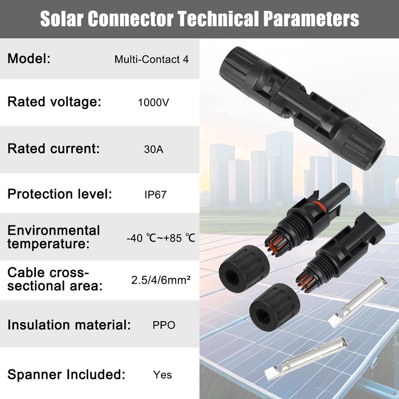 100PCS MC4 Soar Connectors Solar Panel Cable Connectors 1000V 30A