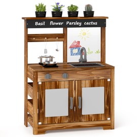 KOTEK Mud Kitchen with Acrylic Board, Fir Wood Outdoor Play Kitchen with Stoves, Faucet & Sink, Blackboard, Cooking Accessories, Kids Mud Kitchen for Backyard Garden