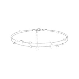 CheersLife FußKettchen FüR Damen Fusskettchen Silber 925 Damen Verstellbare Herz Doppelte Fussketten Strand FußSchmuck Geschenke FüR Frauen Teenager Mädchen Mama Mutter