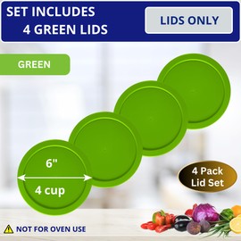 KlareWare Replacement Lids for - 4 Cup Storage Bowl Covers, BPA Free Plastic Lids for Pyrex 7201, Anchor Hocking (4 Pack, Spring Green) - Containers NOT Included