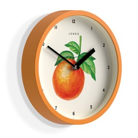 JONES CLOCKS® Fruit Wall Clock | Small Modern Round Clock | 20cm | Orange | Illustrated Orange Artwork | Ideal for Kitchen, Office, Children's Room or Any Small Space