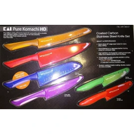 KAI Pure Komachi HD - 6 Coated Carbon Stainless Steel Knives W/ Matching Sheaths