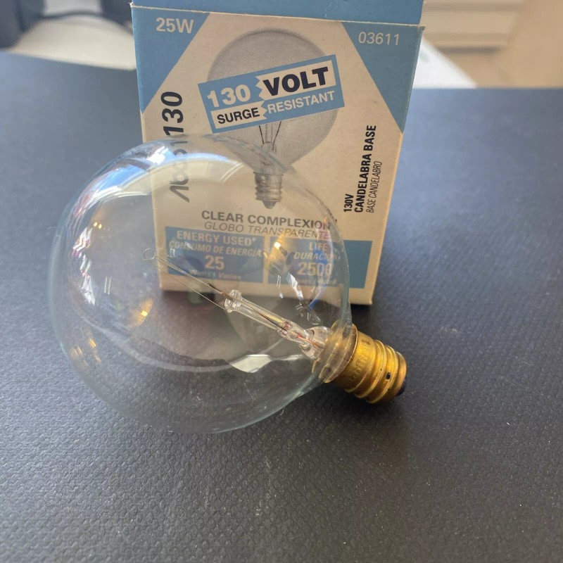 ABCO 25G161/2 130V Clear Complexion 2500 Hours 25W 130V Candelabra