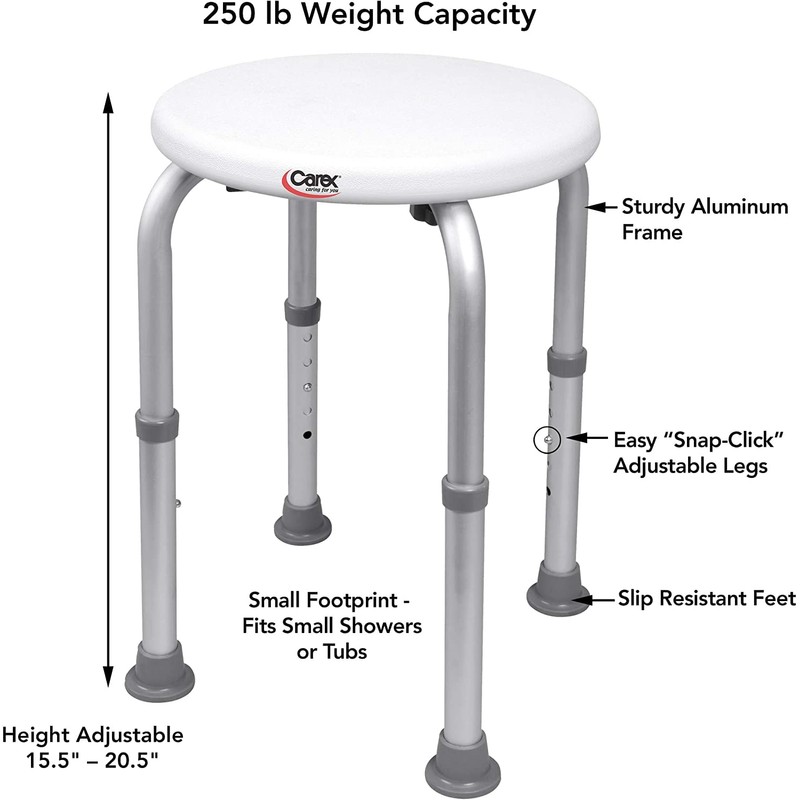 Carex Compact Shower Stool - Adjustable Height Bath Stool and