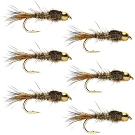 The Fly Fishing Place Tungsten Bead Head Nymph Fly Fishing Flies - Gold Ribbed Hare's Ear Trout Fly - Nymph Wet Fly - 6 Flies Hook Size 12