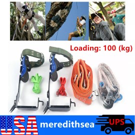 Adjust Tree/Pole Climbing Spike Set 2 Gear Safety Belt Rope Lanyard w/ Carabiner