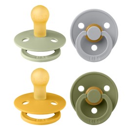 BIBS Pacifiers - Colour 4 Pack | Round Nipple Baby Pacifier | BPA Free Natural Rubber Latex Soother | Made in Denmark | Size 0-6 Months | Garden Colors