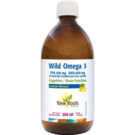 New Roots Herbal - Wild Omega 3 EPA 900mg DHA 600mg, Lemon Flavour, 200ml - Fish Oil Liquid Omega 3 Supplement - High-Potency EPA & DHA for Overall Wellness - Pure Omega-3 Fatty Acids