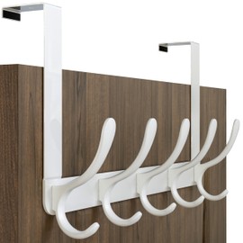 WEBI Over The Door Hook 5 Coat Hooks,Over The Door Towel Rack,Door Hanger Coat Rack Towel Hanger for Hanging Coats,Clothes,Back of Bathroom,White
