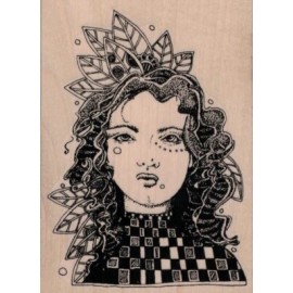 VLVS Whimsical Leaf Lady Face 3 1/2 x 4 3/4" Rubber Stamp, Woman Stamp