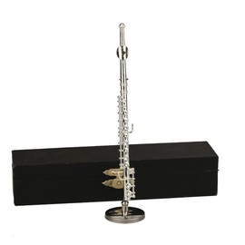 Seawoo Dselvgvu Copper Miniature Flute with Stand and Case Mini Musical Instrument Miniature Replica Dollhouse Model Mini Flute Home Ornament (5.39inch Silver Flute)