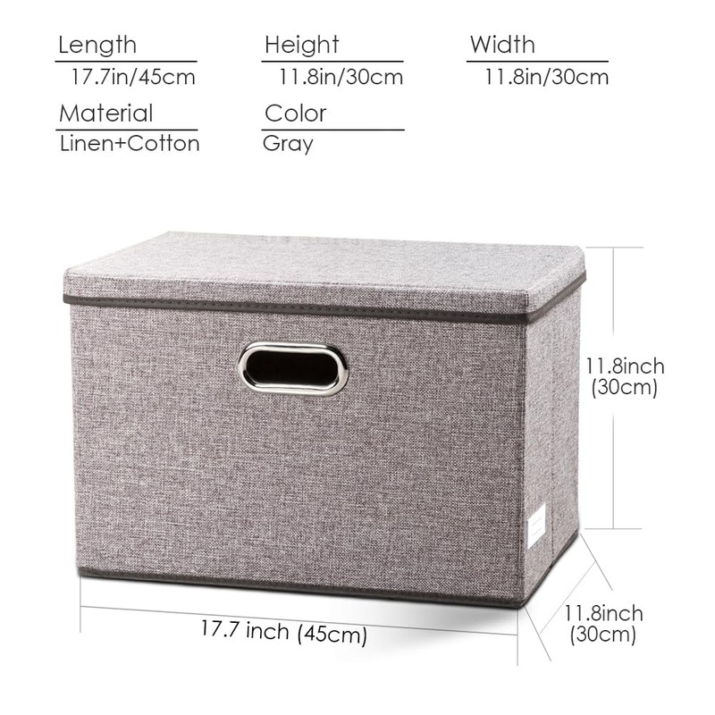 PRANDOM Large Collapsible Storage Bins with Lids [3-Pack] Linen/Cotton Blend