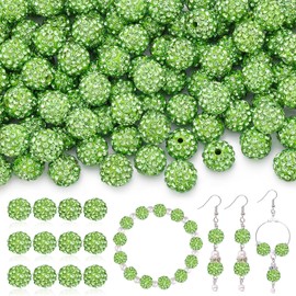 150 Pcs Light Green Rhinestone Beads for Jewelry Making, Sparkle Crystal Clay Christmas for Bracelet Baseball Necklace Earring Crafting and DIY, Shiny Round Shamballa Disco Ball Beads Bulk