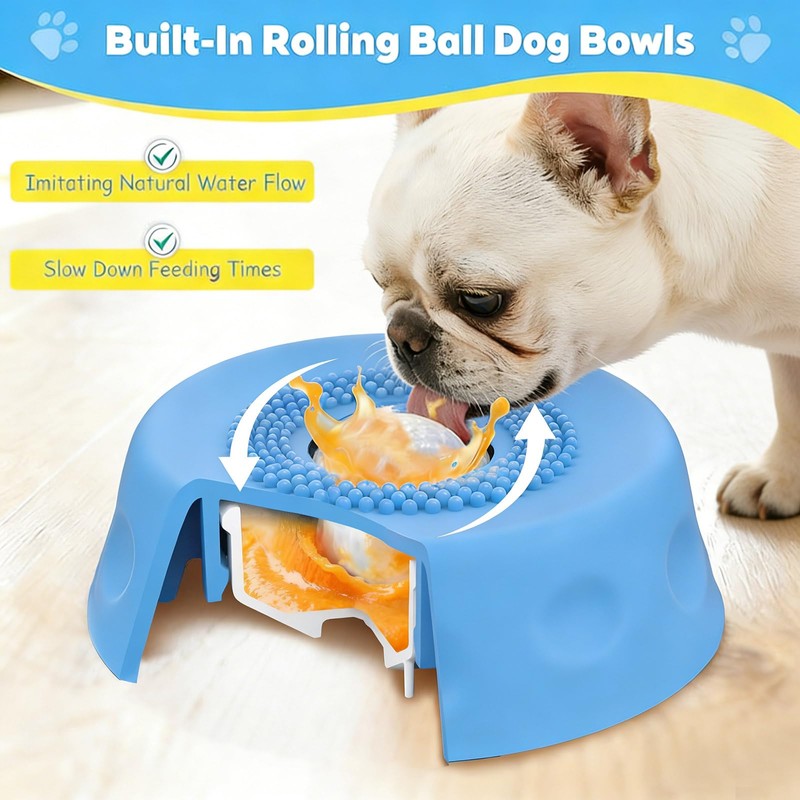 Slow Feeder Dog Bowls for Liquid Treats, Ball-in Interactive Bone