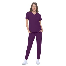 Natural Uniforms Ultra Stretch Form Fitting Womens Scrub Set (Eggplant, XX-Large)