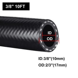 VehiMata 3/8 Fuel Line, 10FT SAE 30R9 Push Lock NBR Rubber Hose 300PSI Black