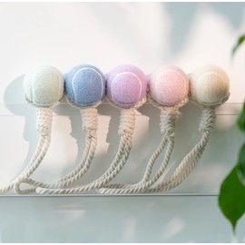 Wauzebacke Dog Toy, Tennis Ball with Rope 32 cm in Various Pastel Colours, Interactive Throw and Tug Toy, Dental Care, Durable (Pale Pink)