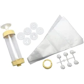 Zenker 15285 Pastry and Decorating Set, Piping Bag, Nozzles, Pastry Press, Plastic, Cream/White