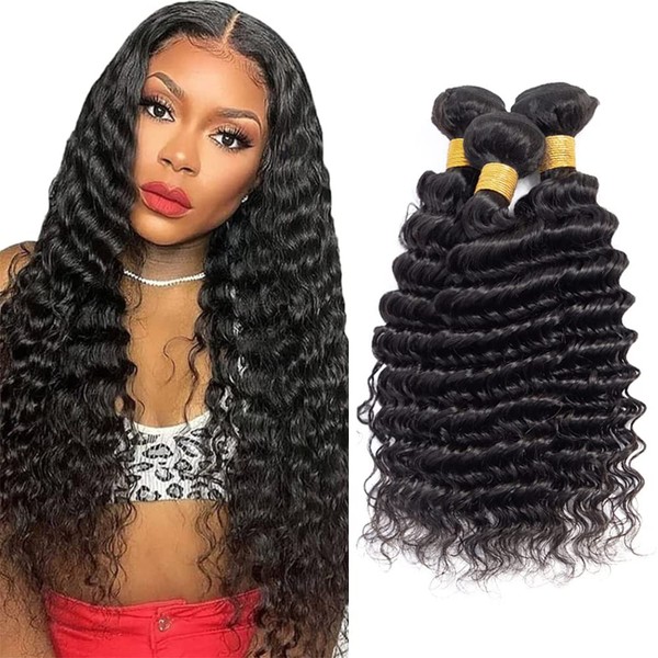 Deep Wave Bundles Natural Black Human Hair 3 Bundles Brazilian