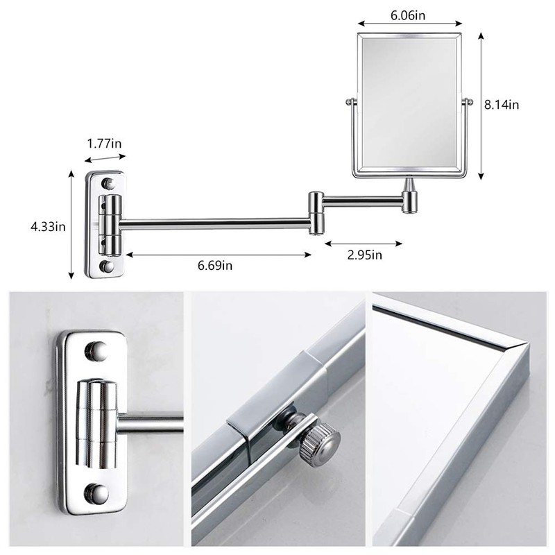 QiMH 3X Magnifying Wall Mounted Vanity Makeup Mirror | Rectangular