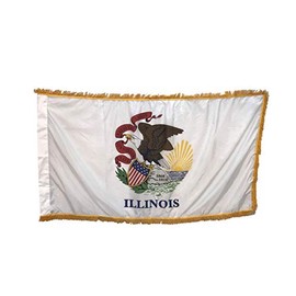 3x5' Illinois Indoor Flag with Pole Hem and Gold Ornamental Fringe - Made in the USA