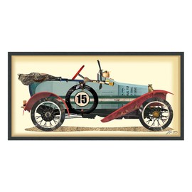 Empire Art Direct Antique Automobile #1 Dimensional Collage Handmade by Alex Zeng Framed Graphic Car Wall Art, 25" x 48"