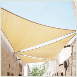 ColourTree 22' x 22' x 22' Beige Sun Shade Sail Triangle CTSLT22 - Canopy Mesh Fabric UV Block UPF50 - Commercial Heavy Duty - 190 GSM - 3 Years Warranty (We Make Custom Size)
