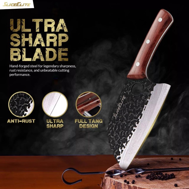 Chef Knife SliceElite 3-Piece Hand-Forged Butcher Knife Set: Chef, Cleaver,