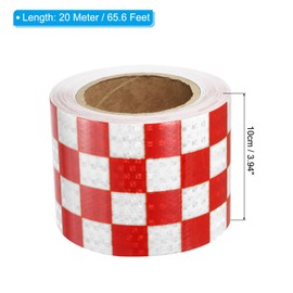 PATIKIL Reflective Tape, 1 Roll 4 Inch x 66 Ft Waterproof Self Adhesive High Visibility Caution Warning Safety Tape Reflector for Trucks Trailers Cars, Square Red White
