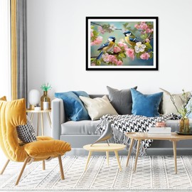 MXJSUA DIY Diamond Painting Kits for Adults, Birds and Flowers, Diamond Art Colour with Round Diamonds, Full Drill Gemstone Art Painting Kit for Home, Wall Decoration, 30 x 40 cm