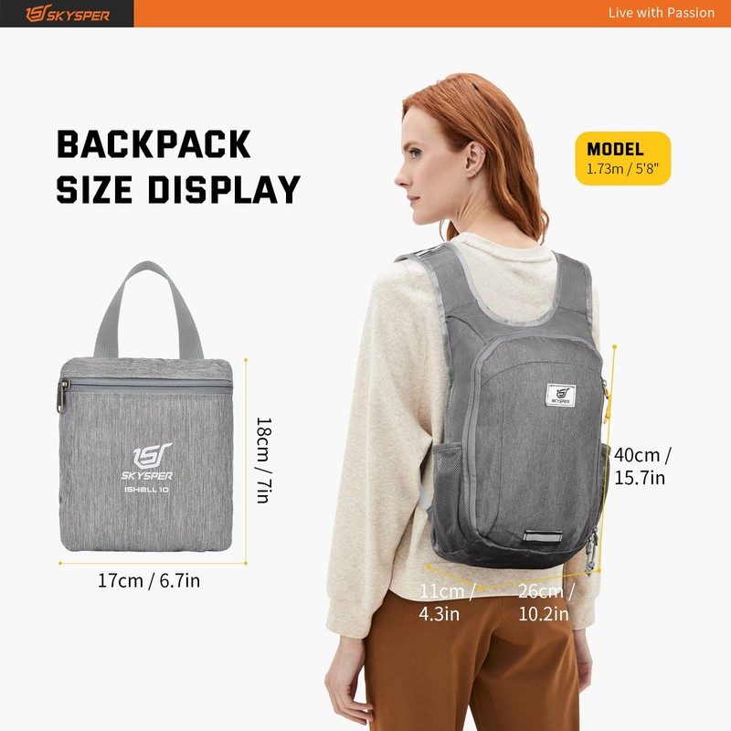 SKYSPER 10L Foldable Backpack Ultralight Daypack Waterproof Daypack Travel Backpack