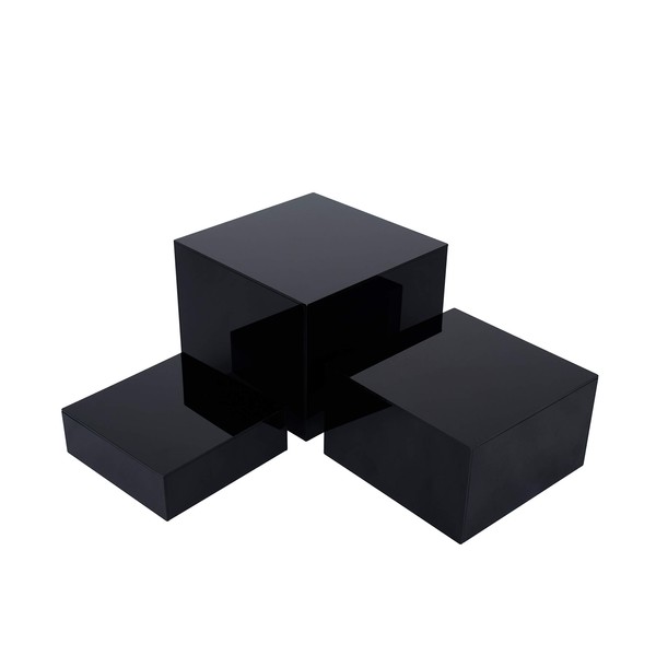 Set of 3 Glossy Black Acrylic Cube Display Nesting Risers