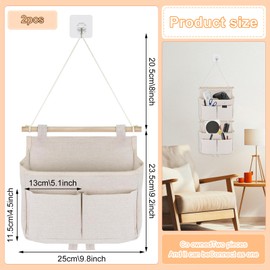 DOWNDRIFT Pack of 2 Hanging Bags, Hanging Bag Wall, Hanging Storage Bag, 3 Compartments with Sticky Hooks, Linen Storage Organiser for Home, Office, Bathroom, Hallway, Children's Room