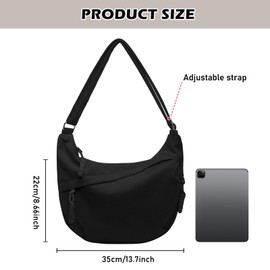 SUNOYA Women's Crossbody Bag, Crescent Moon Bag, Shoulder Bag, Cord Bag, Moon Bag with Adjustable Shoulder Strap, Casual Hobo Bag, Large Women's Shoulder Bag, Moonbag for Women, black