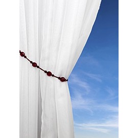 Twinkle Crystal Tie Backs, Tie Back Pairs, Beaded Rope Curtain Voile Hold Backs, (Ruby)