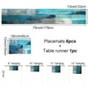 TQFZP Teal Blue Abstract Table Runner and Place Mats Set