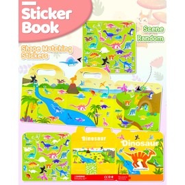 Benresive Reusable Sticker Books for Kids 2-4, Fun Sticker Books for Toddlers 1-3, Toddler Sticker Book Age 2-4, 30Pcs Toddler Travel Toys Acticities Crafts Gifts - Dinosaur Sticker Book