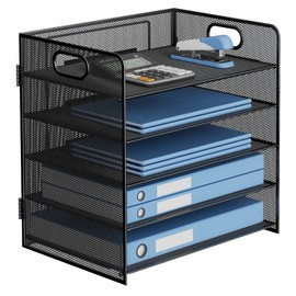 GDINDINFAN 5-Tier Letter Tray Paper Organizer Mesh Desktop File Organizer with Handle, Metal Desk Paper Sorter and Storage for Letter/A4 for Office, Black
